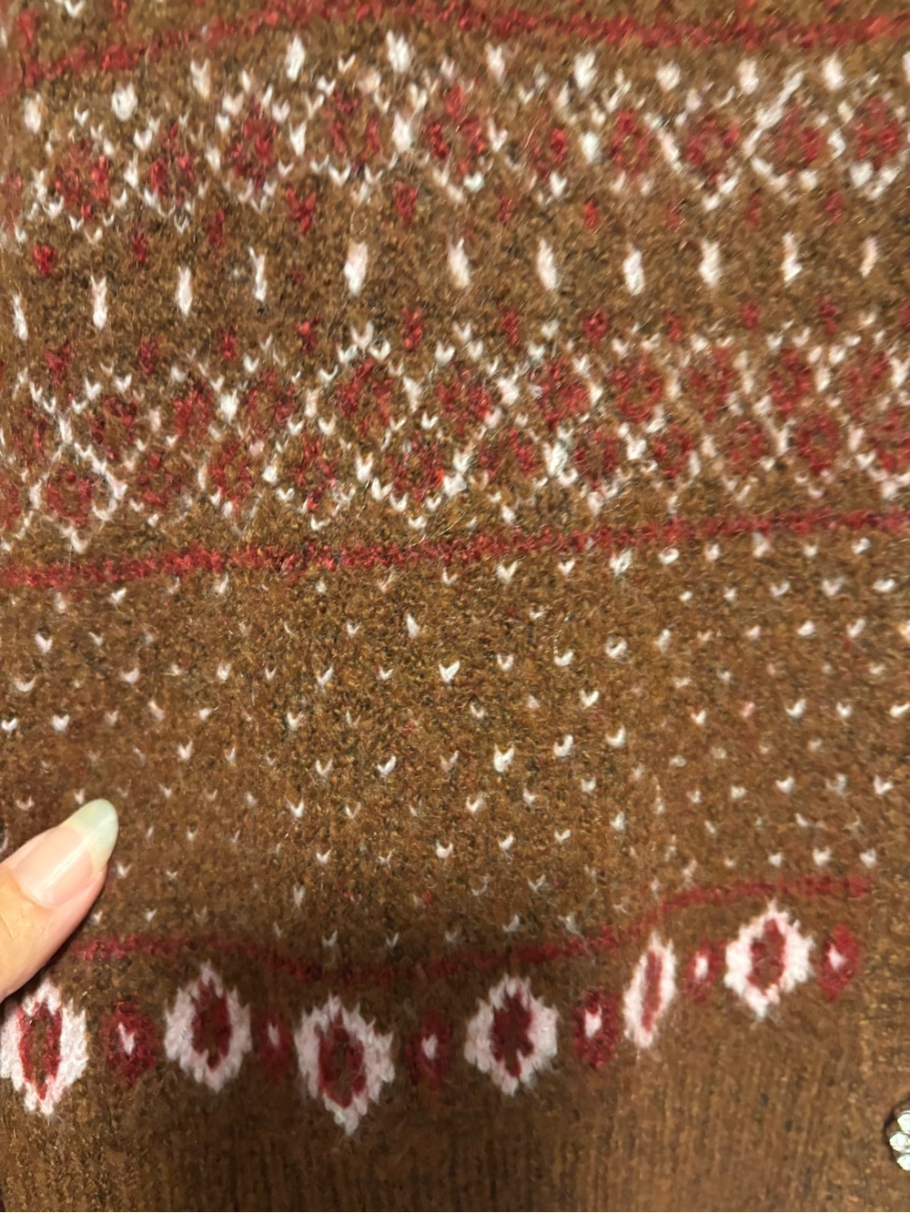 Anthropology Design History Brown Knit Cardigan with Cream Pattern - Picture 9 of 10